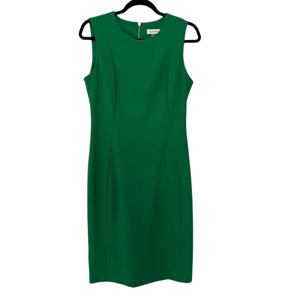 Calvin Klein Emerald Green Sleeveless Midi Sheath Dress